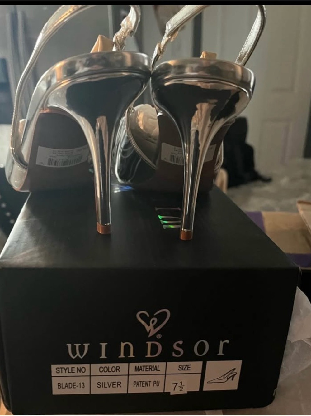 Windsor Metallic Silver Pointed Slingback Heels - Picture 5 of 5